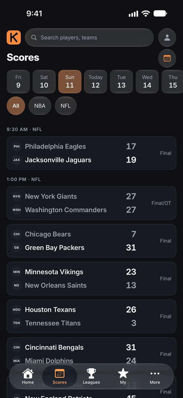 Scores: the day's games, live first